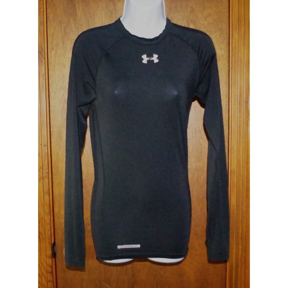 Under Armour XS HeatGear Womens Long Sleeve Compression Shirt Black Athletic Top